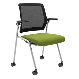 Artii Multi-purpose nesting chair mobile mesh backrest green fabric seat silver frame black mesh seat slider pivot backrest flip up armrest modern design- ChicagoOfficeChair.com www.beniia.com/arti